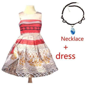 Planet Gates dress and necklace 2 / 3T Kids Girl Princess Party Dress Moana Adventure Elsa Clothing Girls Dress Set with wig and Necklace baby Vaiana Cosplay Clothes