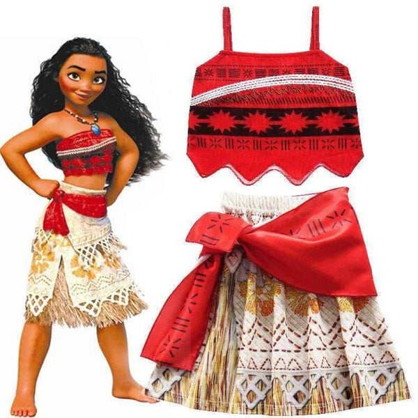 Kids Girl Princess Party Dress Moana Adventure Elsa Clothing Girls Dress Set With Wig And Necklace Baby Vaiana Cosplay Clothes