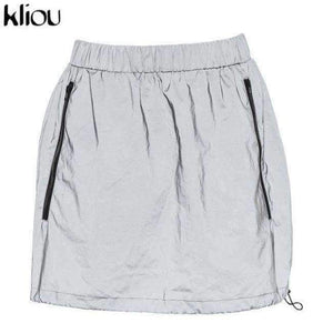 Planet Gates dress / L Fashion Reflective Zipper Hooded Women Two Pieces Sets 2018 Autumn Reflective Hoodies Short Skirts Zip Pockets Female Sets