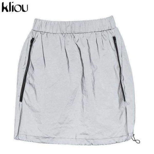 Planet Gates dress / L Fashion Reflective Zipper Hooded Women Two Pieces Sets 2018 Autumn Reflective Hoodies Short Skirts Zip Pockets Female Sets