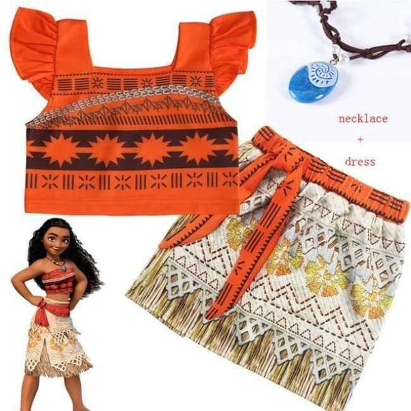 Planet Gates dress necklace / 3T Baby girl clothes Princess dress Moana Cosplay Costume for Children Vaiana Girls Party Wedding dresses with Necklace Costumes