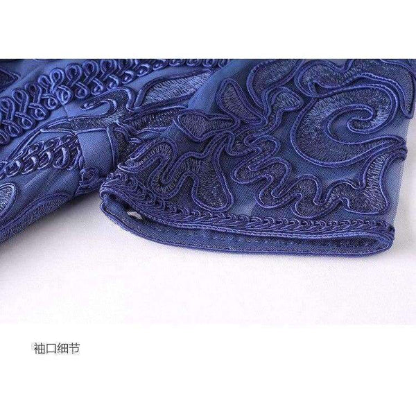 Planet Gates Dress Vestidos De Feta Women O-Neck Allover Appliques Embroidery Short Sleeve Bodycon Dark Blue Pink Dress Events Party