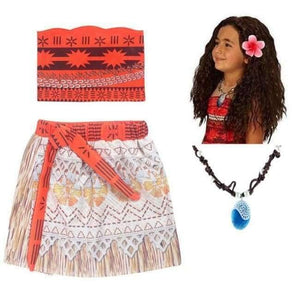Planet Gates dress wig necklace 1 / 3T Kids Girl Princess Party Dress Moana Adventure Elsa Clothing Girls Dress Set with wig and Necklace baby Vaiana Cosplay Clothes
