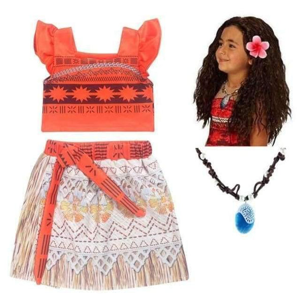 Planet Gates dress wig necklace 2 / 3T Kids Girl Princess Party Dress Moana Adventure Elsa Clothing Girls Dress Set with wig and Necklace baby Vaiana Cosplay Clothes