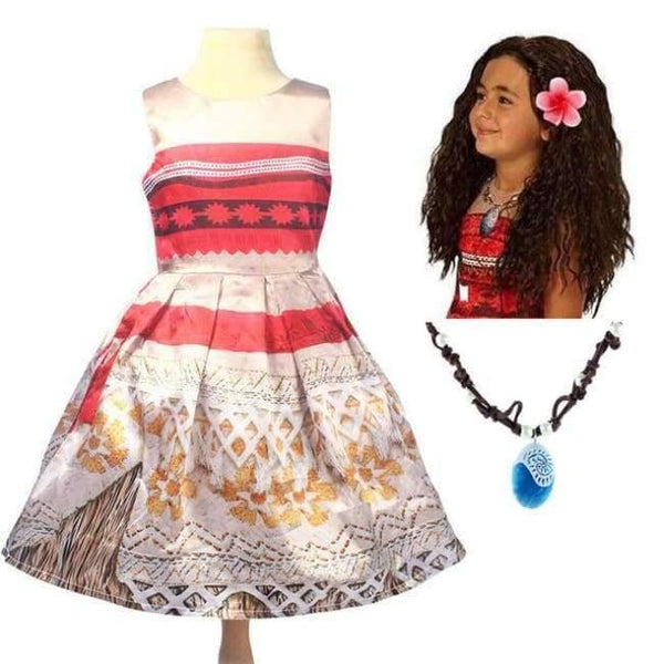 Planet Gates dress wig necklace 3 / 3T Kids Girl Princess Party Dress Moana Adventure Elsa Clothing Girls Dress Set with wig and Necklace baby Vaiana Cosplay Clothes