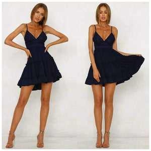 Planet Gates dresses Summer Women Lace Dress Sexy Backless V-neck Beach Dresses 2018 Fashion Sleeveless Spaghetti Strap White Casual Mini Sundress