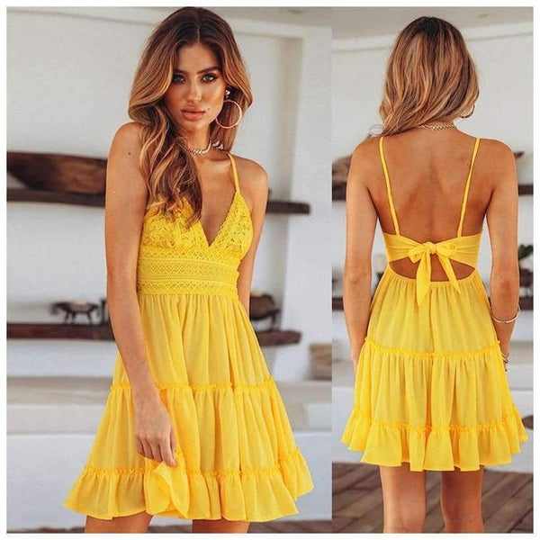 Planet Gates dresses Summer Women Lace Dress Sexy Backless V-neck Beach Dresses 2018 Fashion Sleeveless Spaghetti Strap White Casual Mini Sundress