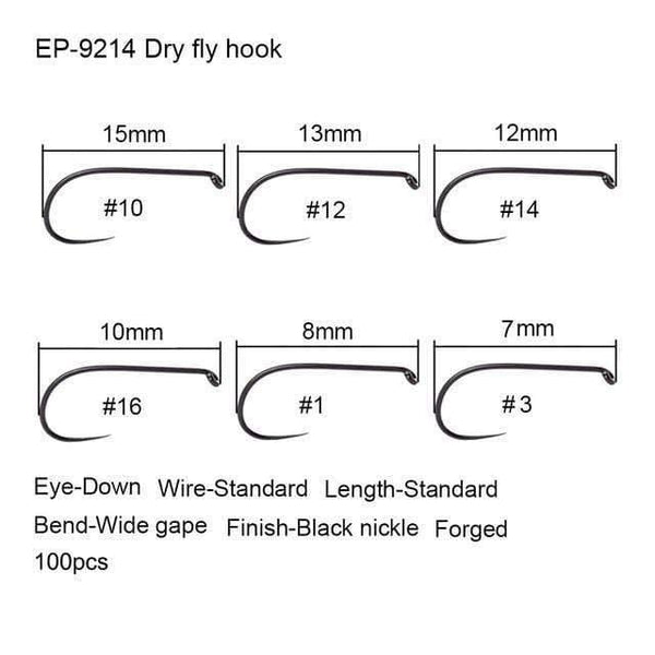 Planet Gates Dry fly hook 9214 / 6 100pcs Competition Fly Fishing Hook Barbless No Barb hook Fishing Dry Nymph Shirmp Wet Caddis Fly Hook Black Nickle New
