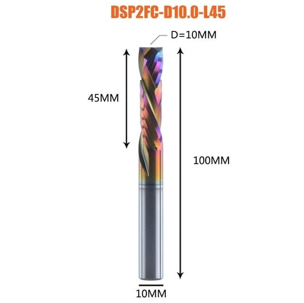Planet Gates DSP2FC-D10.0-L45 1PC woodwork milling cutter UP &amp; DOWN Cut 2 Flutes Spiral Carbide Milling Tool CNC Router Compression Wood End Mill Cutter Bits