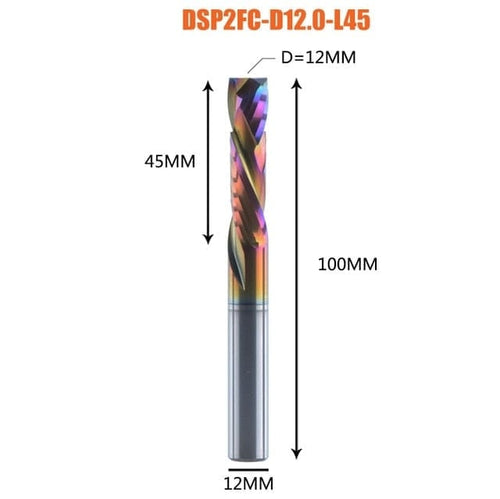Planet Gates DSP2FC-D12.0-L45 1PC woodwork milling cutter UP &amp; DOWN Cut 2 Flutes Spiral Carbide Milling Tool CNC Router Compression Wood End Mill Cutter Bits