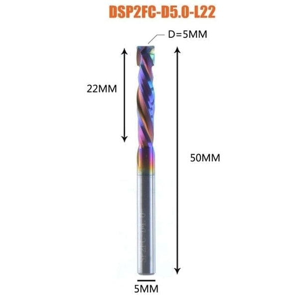 Planet Gates DSP2FC-D5.0-L22 1PC woodwork milling cutter UP &amp; DOWN Cut 2 Flutes Spiral Carbide Milling Tool CNC Router Compression Wood End Mill Cutter Bits