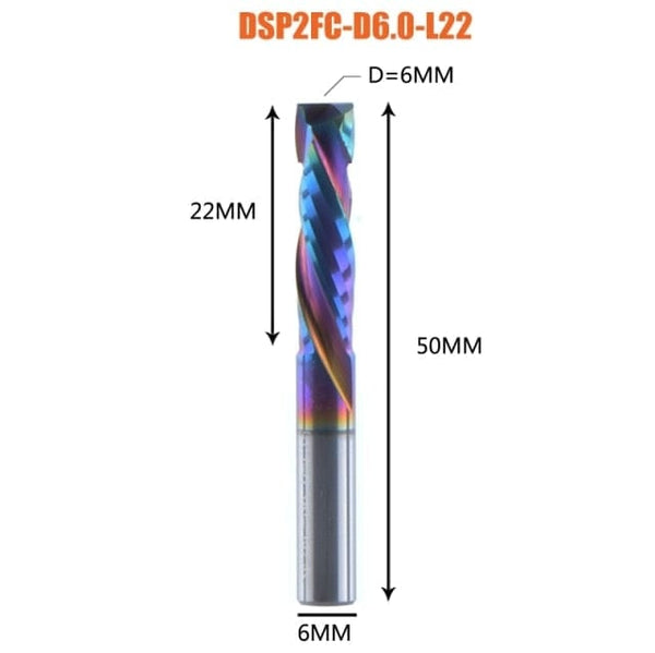 Planet Gates DSP2FC-D6.0-L22 1PC woodwork milling cutter UP &amp; DOWN Cut 2 Flutes Spiral Carbide Milling Tool CNC Router Compression Wood End Mill Cutter Bits