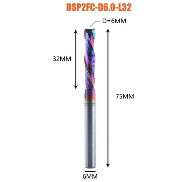 Planet Gates DSP2FC-D6.0-L32 1PC woodwork milling cutter UP &amp; DOWN Cut 2 Flutes Spiral Carbide Milling Tool CNC Router Compression Wood End Mill Cutter Bits