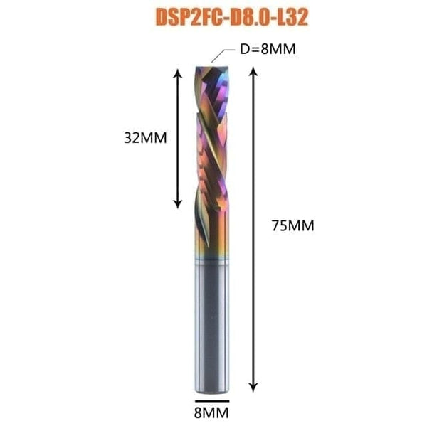 Planet Gates DSP2FC-D8.0-L32 1PC woodwork milling cutter UP &amp; DOWN Cut 2 Flutes Spiral Carbide Milling Tool CNC Router Compression Wood End Mill Cutter Bits