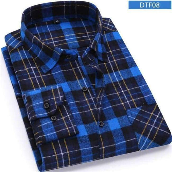 Planet Gates DTF08 / Asian size S Men Flannel Plaid Shirt 100% Cotton 2017 Spring Autumn Casual Long Sleeve Shirt Soft Comfort Slim Fit Styles Brand Man Clothes