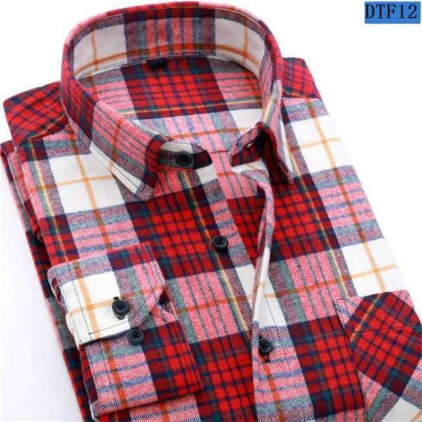 Planet Gates DTF12 / Asian size S Men Flannel Plaid Shirt 100% Cotton 2017 Spring Autumn Casual Long Sleeve Shirt Soft Comfort Slim Fit Styles Brand Man Clothes