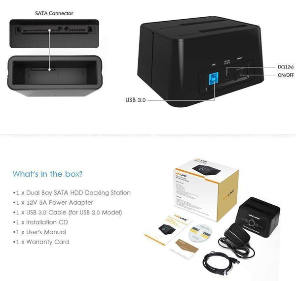 Planet Gates Dual Bay SATA to USB3.0 External Hard Drive Docking Station for 2.5/3.5inch HDD/SSD Offline Clone/Backup/UASP Functions