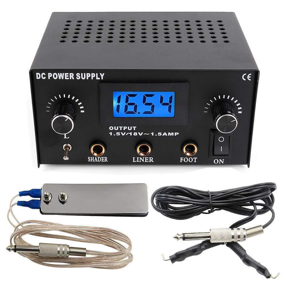 Planet Gates Dual Digital Tattoo Machine Power Supply with 2 pcs Coils Liner and Shader Tattoo Machine Gun Foot Switch and Clip Cord Kit