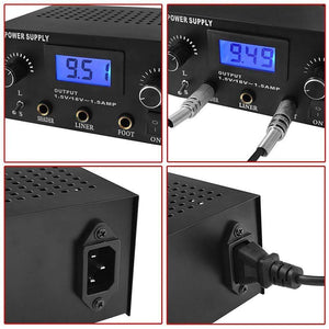 Planet Gates Dual Digital Tattoo Machine Power Supply with 2 pcs Coils Liner and Shader Tattoo Machine Gun Foot Switch and Clip Cord Kit