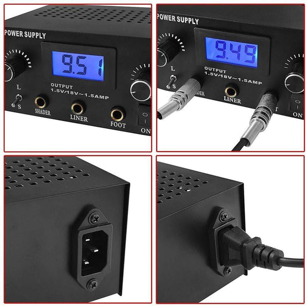 Planet Gates Dual Digital Tattoo Machine Power Supply with 2 pcs Coils Liner and Shader Tattoo Machine Gun Foot Switch and Clip Cord Kit