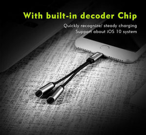 Planet Gates Dual For Lightning Charger Adapter Audio Charger Earphone Jack Cable For Apple iPhone X 10 8 7 6s Plus Support iOS 11 10