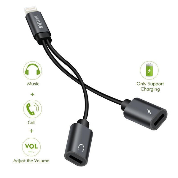 Planet Gates Dual For Lightning Charger Adapter Audio Charger Earphone Jack Cable For Apple iPhone X 10 8 7 6s Plus Support iOS 11 10