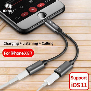 Planet Gates Dual For Lightning Charger Adapter Audio Charger Earphone Jack Cable For Apple iPhone X 10 8 7 6s Plus Support iOS 11 10