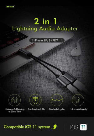 Planet Gates Dual For Lightning Charger Adapter Audio Charger Earphone Jack Cable For Apple iPhone X 10 8 7 6s Plus Support iOS 11 10