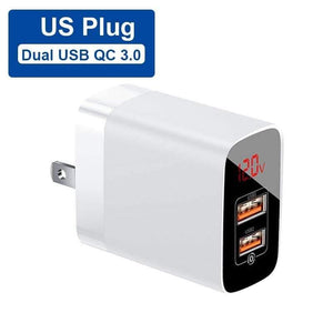 Baseus US Plug 18W Charger USB C PD Fast Charging Wall Charger Quick Charge 3.0 Dual USB Ports Charger with Digital Display