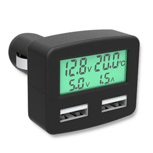 Planet Gates Dual USB 5 in 1 Car Phone Charger 3A DC 5V Car Phone USB Charger With LCD Display Temperature Voltage Current Meter