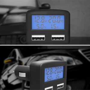 Planet Gates Dual USB 5 in 1 Car Phone Charger 3A DC 5V Car Phone USB Charger With LCD Display Temperature Voltage Current Meter
