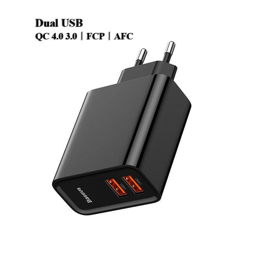 Baseus Dual USB Fast Charger 30W Support Quick Charge 4.0 3.0 Phone Charger Portable USB C PD Charger QC 4.0 3.0 ForXiaomi