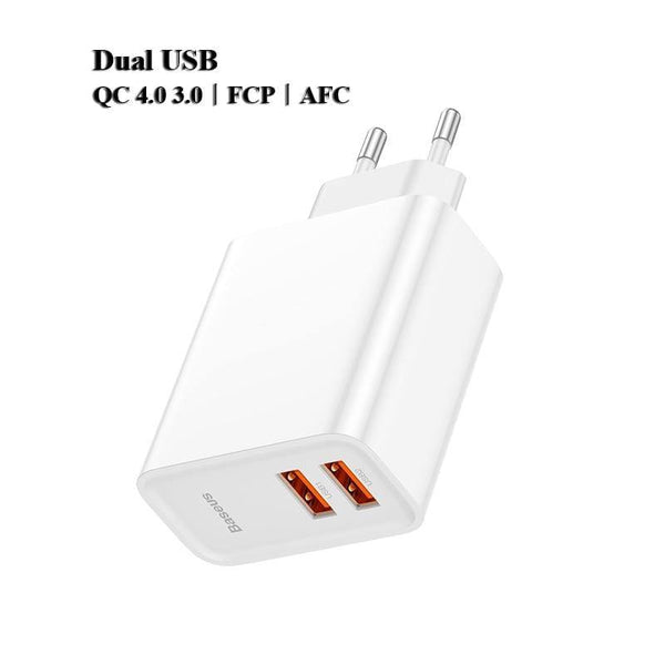 Baseus Dual USB Fast Charger 30W Support Quick Charge 4.0 3.0 Phone Charger Portable USB C PD Charger QC 4.0 3.0 ForXiaomi