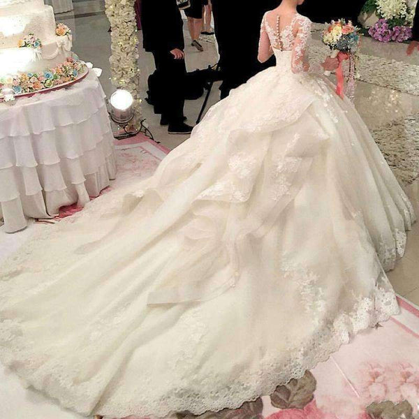 Planet Gates Dubai Crystal Flowers Ball Gown Wedding Dresses 2017 New Long Sleeve Muslim Lace Appliques Wedding Gowns Bridal Dress