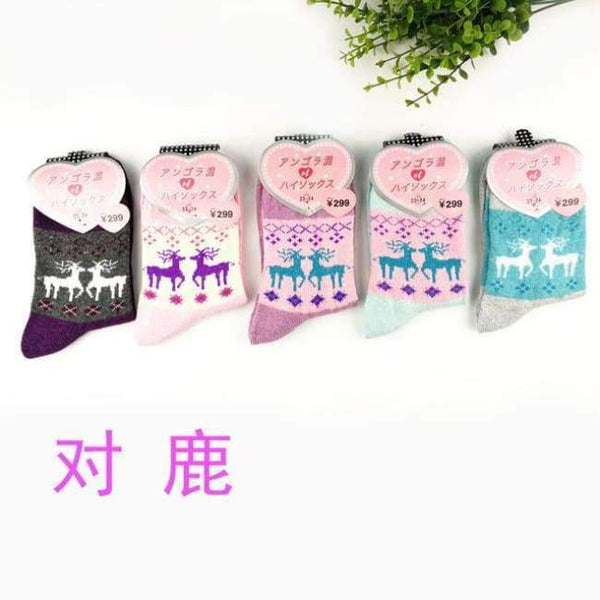 Planet Gates DuiluKuan / EU36-39 Winter 5 Pairs Wool Female Women Socks Warm Thickened Cotton Christmas Socks Harajuku