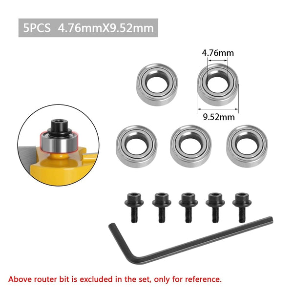 Planet Gates Durable Steel Bearings Accessories Kit Fits for Router bits Heads and Shank Top Mounted 1/2, 3/8, 3/4 Bearing &amp; Stop Ring