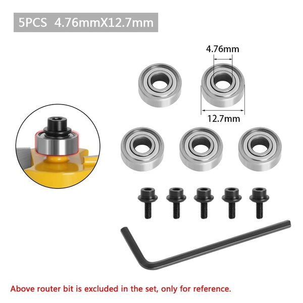 Planet Gates Durable Steel Bearings Accessories Kit Fits for Router bits Heads and Shank Top Mounted 1/2, 3/8, 3/4 Bearing &amp; Stop Ring