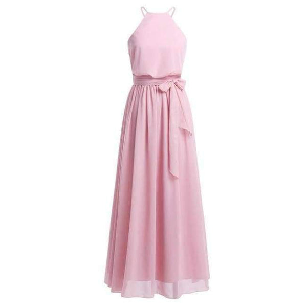 Planet Gates Dusty Rose / 4 Women Ladies Sleeveless Halter Chiffon Bridesmaid Dresses Full Length Prom Gown Pleated A-Line Long Wedding Party Dress