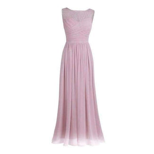 Planet Gates Dusty Rose / 6 Women Ladies Chiffon Empire Lace Bridesmaid Dress Prom Gown Sleeveless A-Line Pleated Padded Long Wedding Party Dresses
