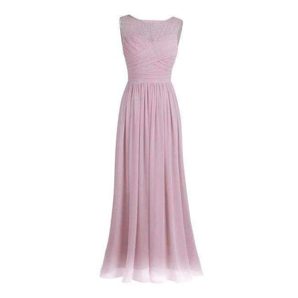 Planet Gates Dusty Rose / 6 Women Ladies Chiffon Empire Lace Bridesmaid Dress Prom Gown Sleeveless A-Line Pleated Padded Long Wedding Party Dresses