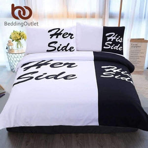 Planet Gates Duvet Cover Set 003 / USA Twin / China Bedding Black and White Bedding Set His Side & Her Side Couple Home textiles Soft Duvet Cover with Pillowcases 3Pcs Hot