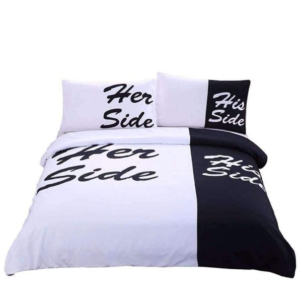 Planet Gates Duvet Cover Set 003 / USA Twin / China Bedding Black and White Bedding Set His Side & Her Side Couple Home textiles Soft Duvet Cover with Pillowcases 3Pcs Hot