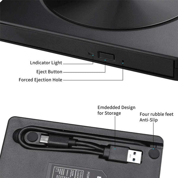 Planet Gates DVD Drive USB 3.0/Type-C Optical Drive portable DVD RW CD burner Suppot SD cards Reader for Macs Laptop Windows PC