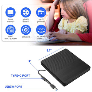 Planet Gates DVD Drive USB 3.0/Type-C Optical Drive portable DVD RW CD burner Suppot SD cards Reader for Macs Laptop Windows PC