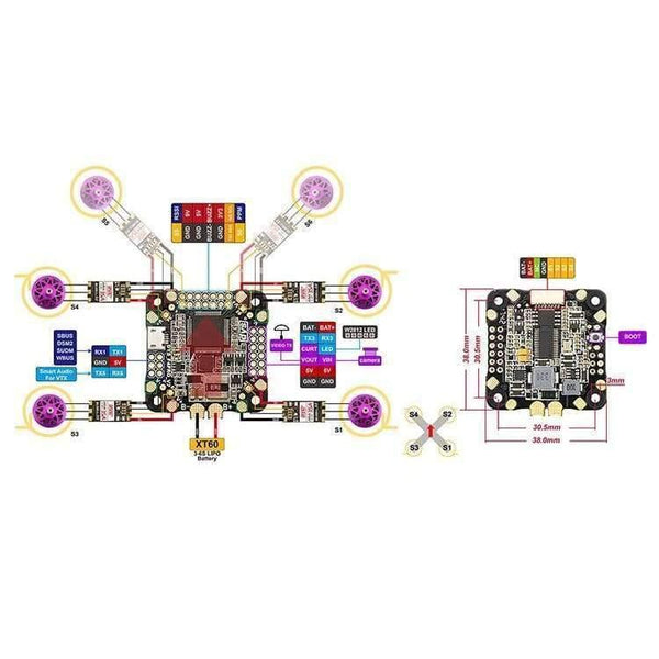 Planet Gates DYS flight control F4 PRO V2 Betaflight with 5V/3A 9V/1.2A BEC intergrated protection circuit on-board OSD flat cable connection