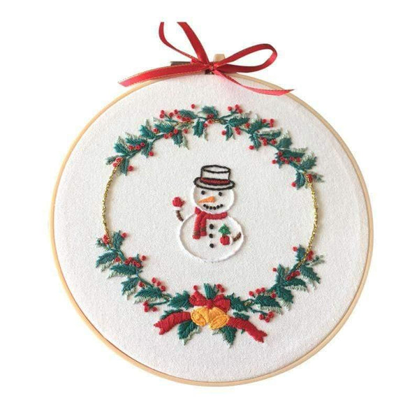 Planet Gates E / 20*20cm Christmas DIY Embroidery Starter Kit With Xmas Themed Pattern Embroidery Hoop Cotton Linen Cloth Thread Needlework Sewing Craft