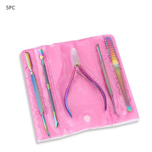 Planet Gates E Multi-Type Rainbow Stainless Steel Nail Art Tools Cuticle Pusher Dead Skin Fork Gel Remover Nipper Tweezer Pedicure Manicure Set