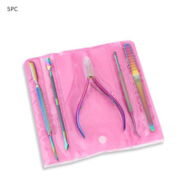 Planet Gates E Multi-Type Rainbow Stainless Steel Nail Art Tools Cuticle Pusher Dead Skin Fork Gel Remover Nipper Tweezer Pedicure Manicure Set