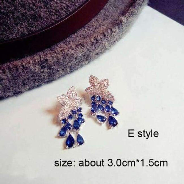 Planet Gates E style / Blue Fashion Vintage Flower Blue Water Drop Earrings Women Crystal Stone Long Tassel Earrings Cubic Zirconia Pearl Women Earrings