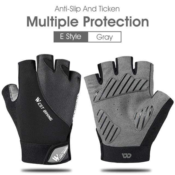 Planet Gates E Style Gray / S Cycling Gloves Half Finger Anti Slip Shockproof Bike Gloves Gel Pad Summer Women Men Sports MTB Road Bicycle Gloves